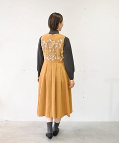 muuc 〈遠州織物の工場で織られた上質なコットン生地〉モクレン刺繍 後ろファスナー有り ノーカラー ノースリーブ ウエスト切り替えワンピース（セットアップ可能）