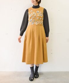 muuc 〈遠州織物の工場で織られた上質なコットン生地〉モクレン刺繍 後ろファスナー有り ノーカラー ノースリーブ ウエスト切り替えワンピース（セットアップ可能）
