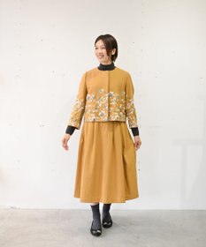 muuc 〈遠州織物の工場で織られた上質なコットン生地〉モクレン刺繍 後ろファスナー有り ノーカラー ノースリーブ ウエスト切り替えワンピース（セットアップ可能）