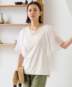 自由区 【XSサイズ~/洗える】ドレーピーポンチラッフルスリーブ カットソー