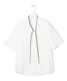 ICB L 【新色追加】BackSatinAmunzen 5分袖配色ボウタイブラウス