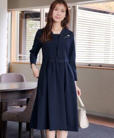 Tiaclasse L 【ダブルクロス・洗える】 ナローVネックワンピース