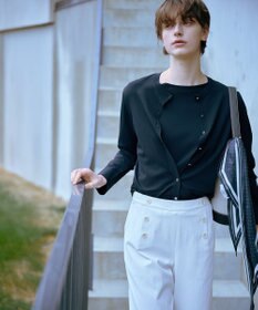 J.PRESS LADIES 【洗える・接触冷感・UVケア・吸水速乾・防透け】麻シェルドライ ワイドストレート マリン パンツ