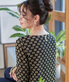 Tiaclasse L 花柄カットレースフレアトップス