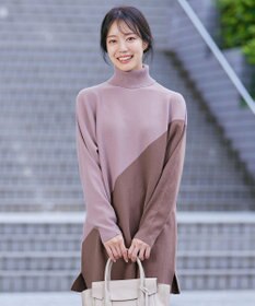 Tiaclasse L 【洗える】配色ドルマンニットチュニック