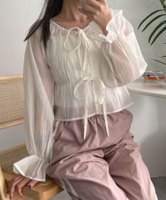 WEGO マルチWAY楊柳シアーシャーリングリボンブラウス