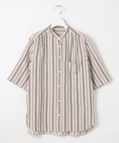 自由区 S 【カタログ掲載・セットアップ対応・洗える】リネンビスコースストライプ シャツ