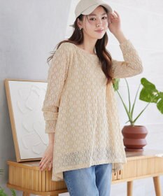 Tiaclasse L 花柄カットレースフレアトップス