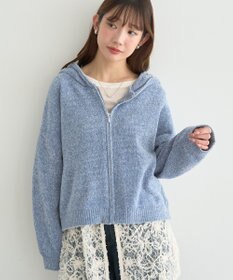 earth music&ecology ベロアフーディージップニットカーディガン