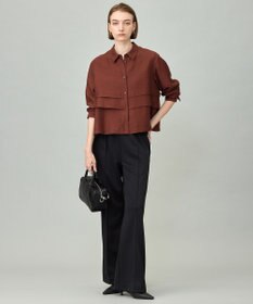 ICB L 【洗える】 ワッシャーツイル クロップドブラウス