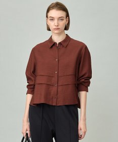 ICB 【洗える】 ワッシャーツイル クロップドブラウス