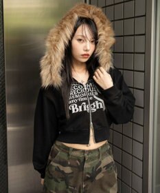 WEGO ファーフードショートZIPパーカー