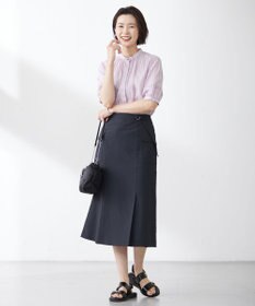J.PRESS LADIES L 【洗える】綿キュプラコードストライプ バンドカラー ブラウス