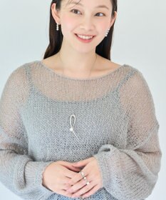 Phoebe 2wayスタイリッシュクロスカーブパールブローチネックレス　シルバー