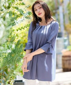Tiaclasse L 【洗える】リボン付きタックスリーブチュニックブラウス
