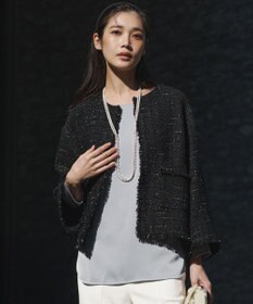 23区 GIOLICAツイード ノーカラー ジャケット ブラックミックス