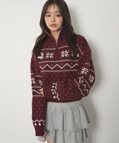 WEGO ノルディック柄ハーフジップニット