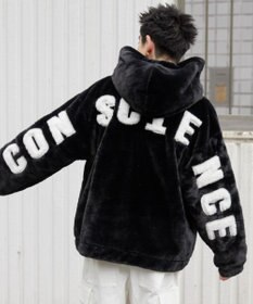 WEGO ファーフードグラフィックブルゾン