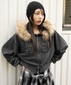 WEGO ファーフードショートZIPパーカー