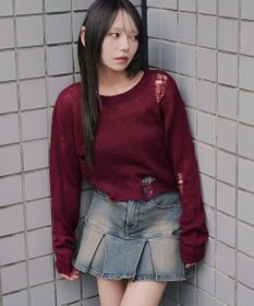 WEGO モヘアタッチダメージショートニット