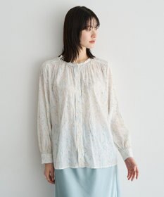 YECCA VECCA ラインフラワー柄ギャザーブラウス