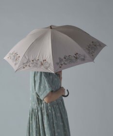 AND WOOL 〈一級遮光生地・晴雨兼用〉スミレ刺繍の日傘 （長傘タイプ）