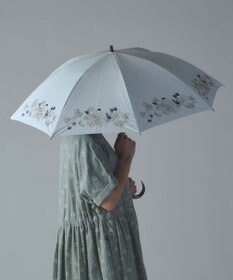 AND WOOL 〈一級遮光生地・晴雨兼用〉スミレ刺繍の日傘 （長傘タイプ）