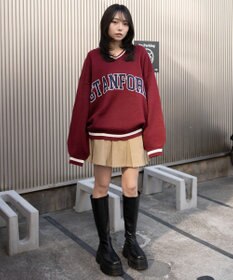 WEGO VネックグラフィックニットBIGプルオーバー