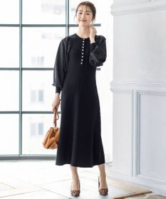 Tiaclasse 【洗える】パフ袖が大人可愛い袖コンビニットワンピース