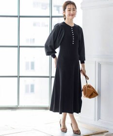 Tiaclasse 【洗える】パフ袖が大人可愛い袖コンビニットワンピース