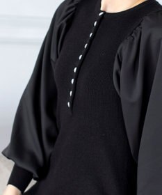 Tiaclasse 【洗える】パフ袖が大人可愛い袖コンビニットワンピース