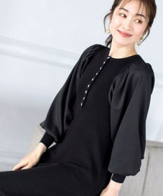 Tiaclasse 【洗える】パフ袖が大人可愛い袖コンビニットワンピース