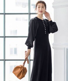 Tiaclasse 【洗える】パフ袖が大人可愛い袖コンビニットワンピース