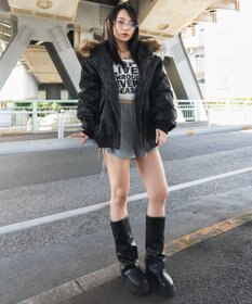 WEGO フェイクファーフードパファーブルゾン
