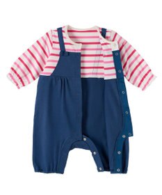 MIKI HOUSE HOT BISCUITS 【70-80cm】オーバーオール重ね着風 7分丈カバーオール