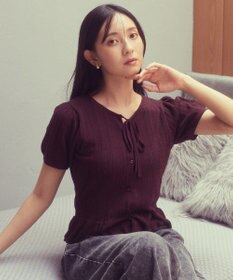 earth music&ecology ナローリボンペプラムニットカーディガン