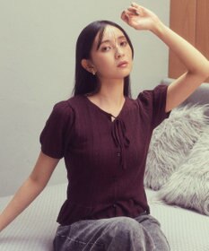 earth music&ecology ナローリボンペプラムニットカーディガン