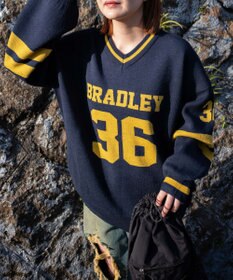 WEGO ナンバリングジャガードVネックニット