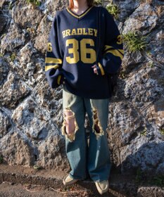 WEGO ナンバリングジャガードVネックニット