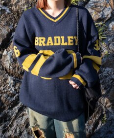 WEGO ナンバリングジャガードVネックニット