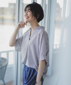 ANY 【新色追加】スキッパーネック袖タックブラウス