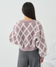 earth music&ecology シャギーダイヤ柄ショートニットカーディガン