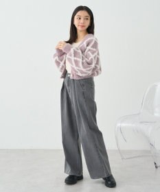 earth music&ecology シャギーダイヤ柄ショートニットカーディガン