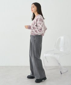 earth music&ecology シャギーダイヤ柄ショートニットカーディガン