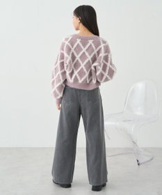 earth music&ecology シャギーダイヤ柄ショートニットカーディガン