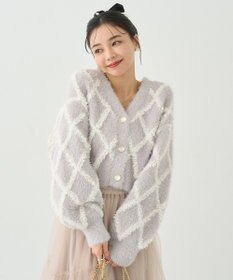 earth music&ecology シャギーダイヤ柄ショートニットカーディガン