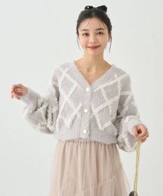 earth music&ecology シャギーダイヤ柄ショートニットカーディガン