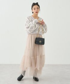 earth music&ecology シャギーダイヤ柄ショートニットカーディガン