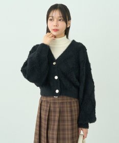 earth music&ecology シャギーダイヤ柄ショートニットカーディガン