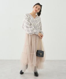 earth music&ecology シャギーダイヤ柄ショートニットカーディガン